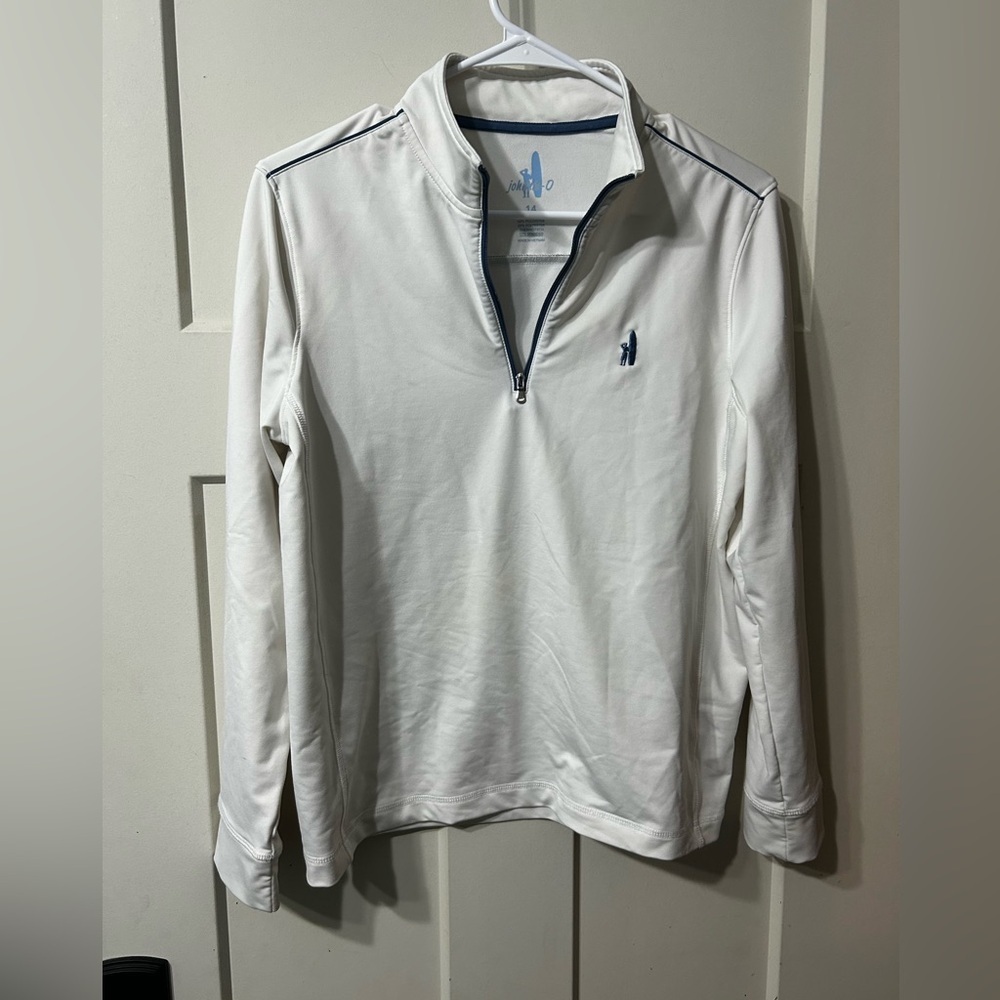 Johnnie -O White & blue Quarter-Zip Pullover with Logo